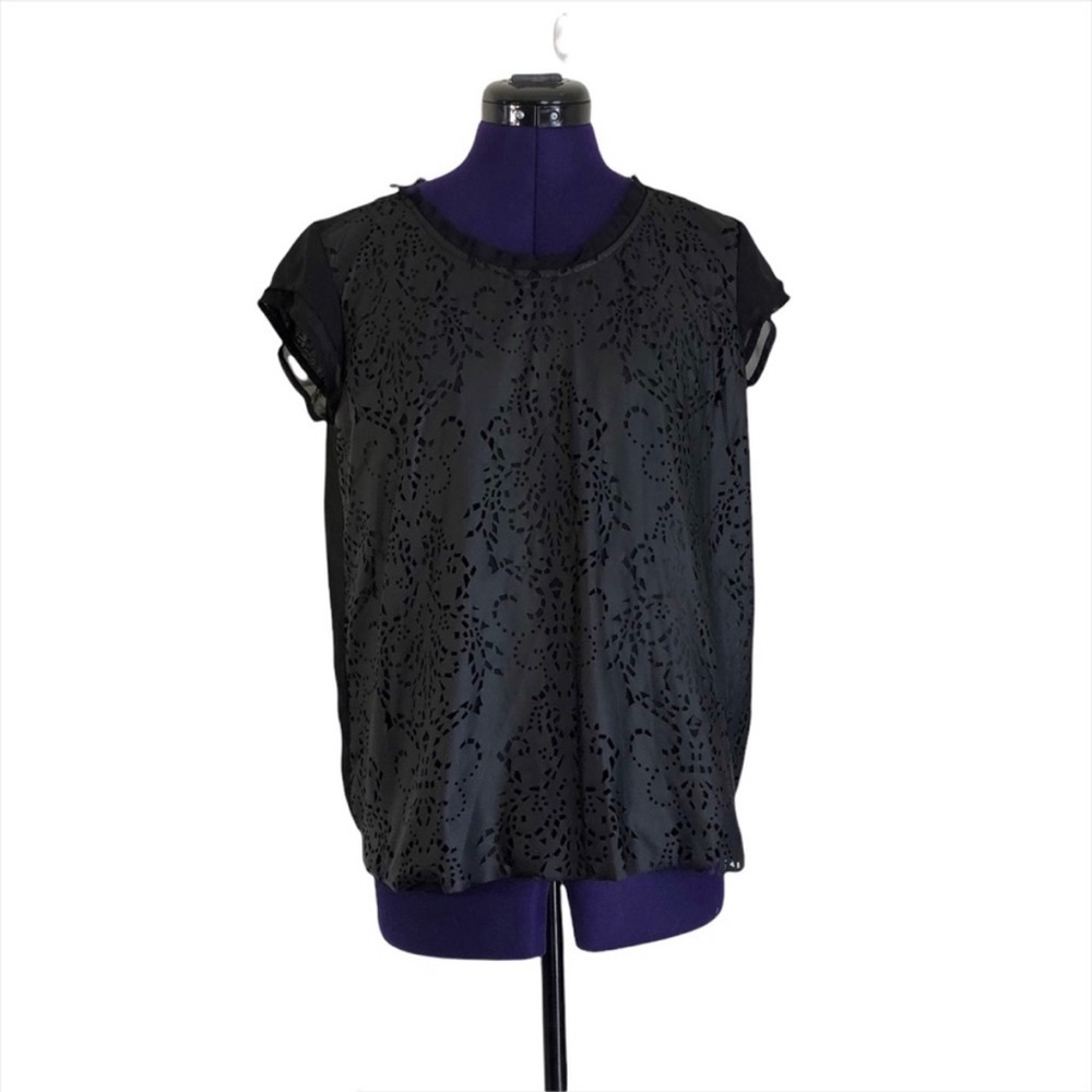 August Silk Black Faux Leather Cut Out Short Sleeve Top